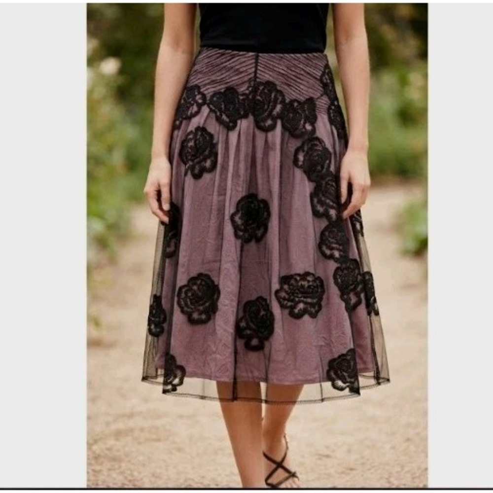 Odille Black & Pink Mesh Floral Embroidered Mini Skirt Size 6 Y2K Fairy Grunge